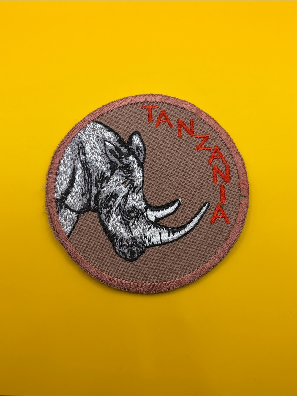 Vintage Tanzania Safari Rhino Round Sew On Patch